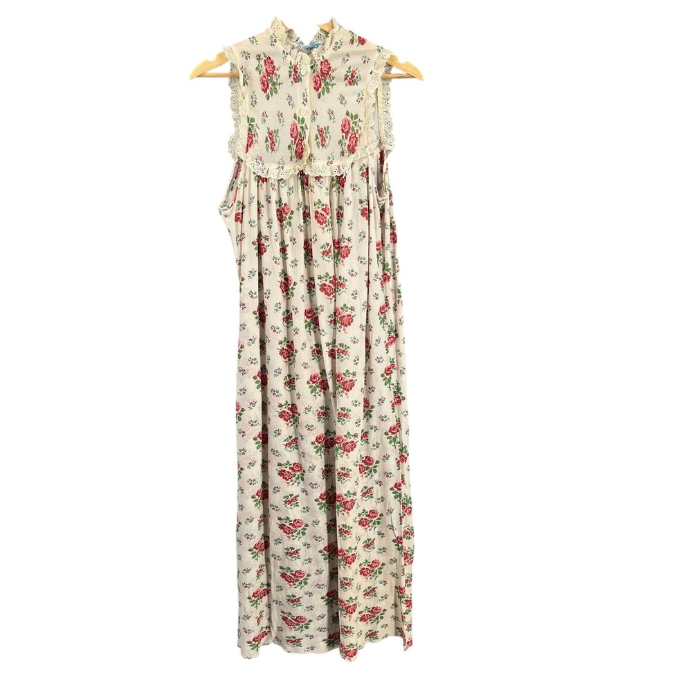 Vintage Lanz of Salzburg Floral Nightgown Eyelet Lace Maxi‎ 52" No Size (Damage)